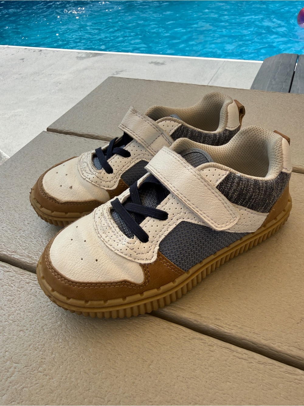 Kids Casual Sneakers in White, Navy & Brown - Comfortable Everyday Shoe